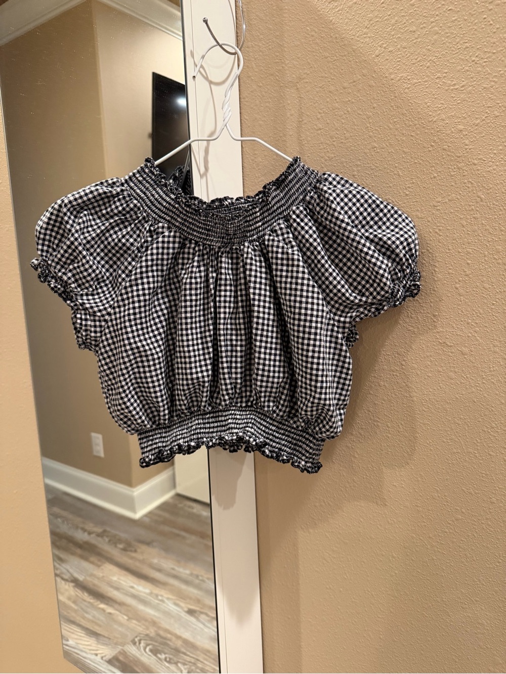 La Hearts Black and White Gingham Smocked Crop Top